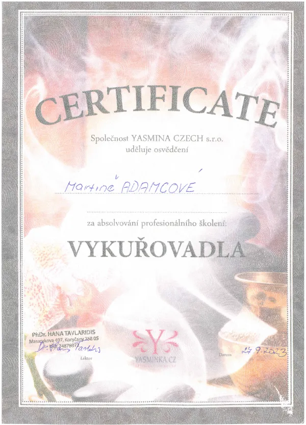 certifikát Vykuřovadla
