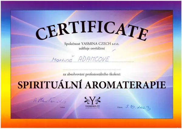 certifikát Spirituální aromaterapie
