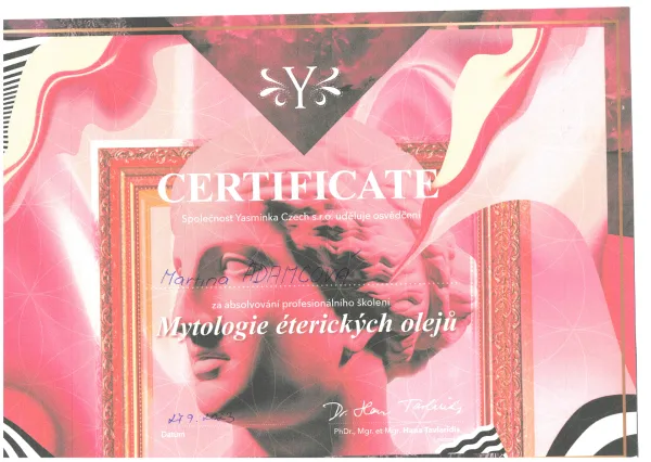 certifikát Mytologie éterických olejů